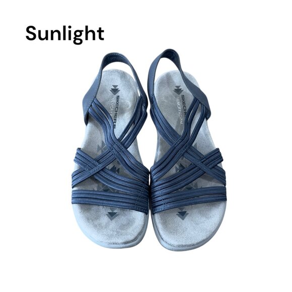 Skechers Shoes - Skechers Womens Navy Strappy Sandals With Slingback Comfort Fit Size 7